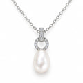 Sophia pavé ring rice pearl pendant necklace in sterling silver on white background