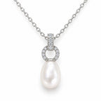Sophia pavé ring rice pearl pendant necklace in sterling silver on white background