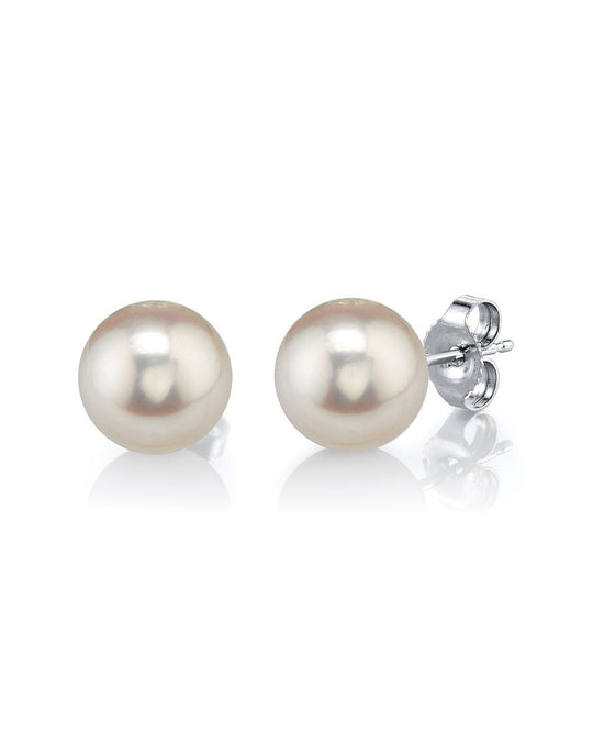 White Freshwater Round Pearl Stud Earrings 7.0-8.0mm
