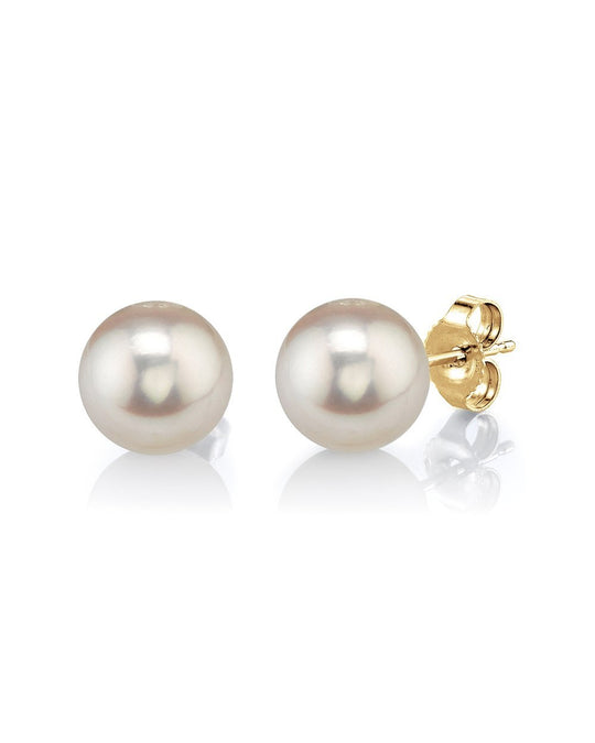 White Freshwater Round Pearl Stud Earrings 7.0-8.0mm