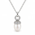 Susannah pavé cap and ring rice pearl pendant necklace in sterling silver on white background