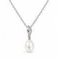 Sybil pavé twist rice pearl pendant necklace in sterling silver on white background