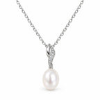 Sybil pavé twist rice pearl pendant necklace in sterling silver on white background