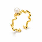 Tamsin zigzag band pearl ring in gold-plated sterling silver on white background