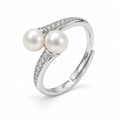 Tessa pavé double pearl bypass ring in gold-plated sterling silver on white background - second finish