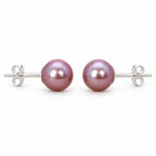 Thea lavender round pearl stud earrings, 7-7.5mm freshwater pearls on sterling silver posts