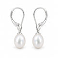 Tove rice pearl lever-back drop earrings, white freshwater pearls on sterling silver