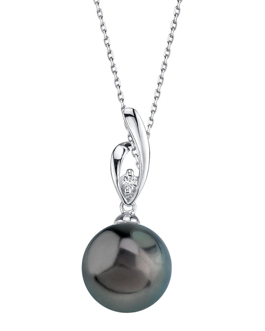 Black Tahitian Pearl & CZ Asterie Pendant 9.0-11.0mm