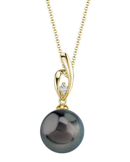 Black Tahitian Pearl & CZ Asterie Pendant 9.0-11.0mm