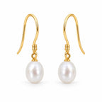 Ulla rice pearl French hook earrings, white freshwater pearls on sterling silver wire with coiled wrap