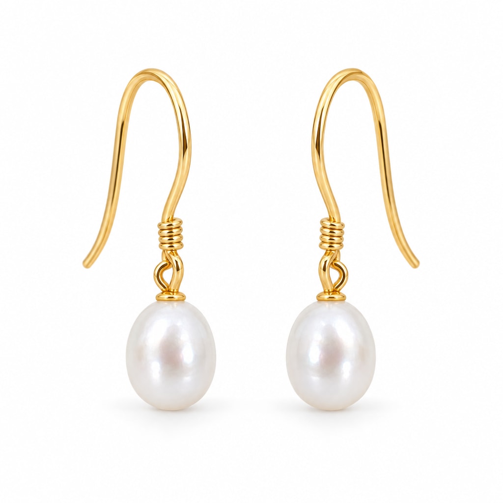 Ulla rice pearl French hook earrings, white freshwater pearls on sterling silver wire with coiled wrap