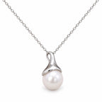 Verity polished tulip cap freshwater pearl pendant necklace in sterling silver on white background