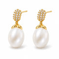Veronique pearl earrings, pavé pine-cone clusters with white oval freshwater pearls beneath