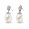 Veronique pearl earrings, pavé pine-cone clusters with white oval freshwater pearls beneath - second finish