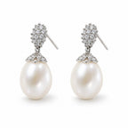 Veronique pearl earrings, pavé pine-cone clusters with white oval freshwater pearls beneath - second finish