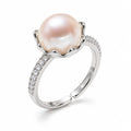 Wendy petal cup pavé pearl ring in sterling silver on white background