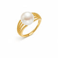 Zara milgrain multi-row pearl ring in gold-plated sterling silver on white background