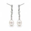 Zoe pearl earrings, long twisted pavé bars ending in 7-8mm white rice pearls - second finish